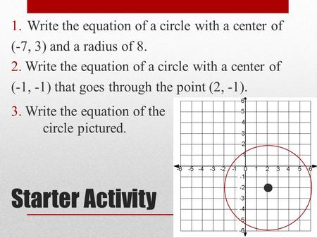 Starter Activity Write the equation of a circle with a center of