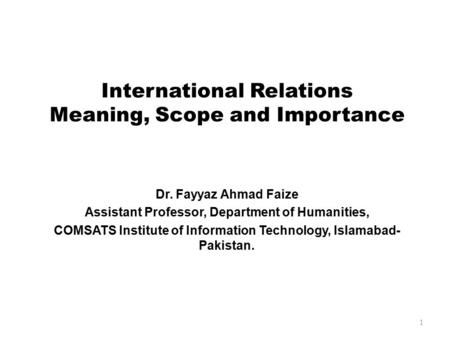 International Relations Meaning, Scope and Importance