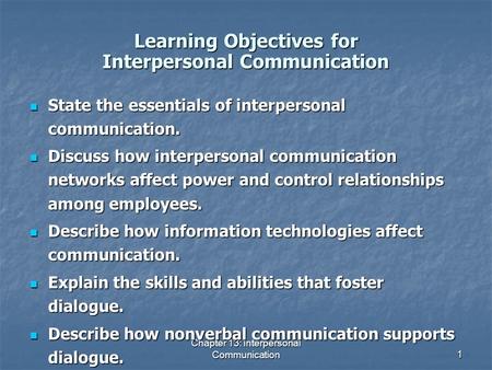 Learning Objectives for Interpersonal Communication