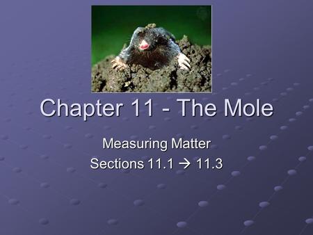 Chapter 11 - The Mole Measuring Matter Sections 11.1  11.3.