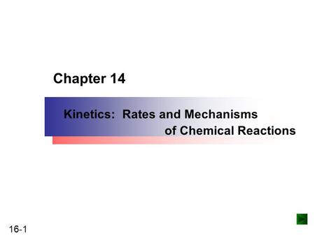 16-1 Copyright ©The McGraw-Hill Companies, Inc. Permission required for reproduction or display. Chapter 14 Kinetics: Rates and Mechanisms of Chemical.
