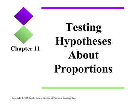 Copyright ©2006 Brooks/Cole, a division of Thomson Learning, Inc. Testing Hypotheses About Proportions Chapter 11.