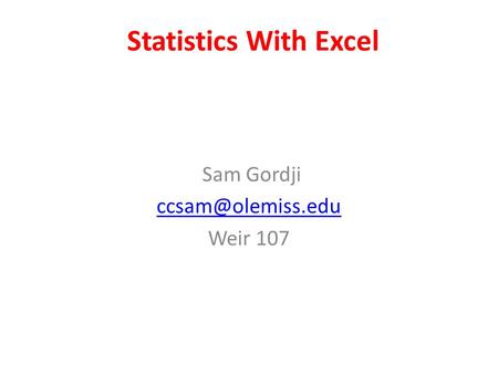 Statistics With Excel Sam Gordji Weir 107.