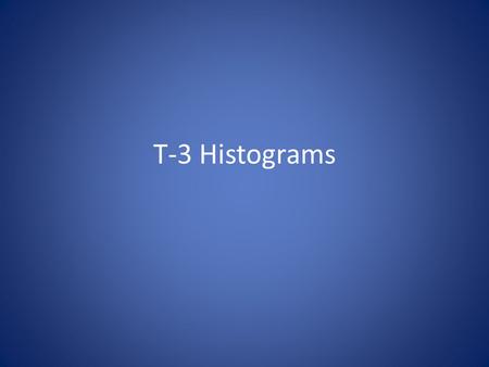 T-3 Histograms. Histogram Basics A histogram is a special type of bar graph that measures the frequency of data Horizontal axis: represents values in.