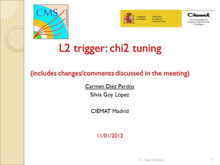L2 trigger: chi2 tuning (includes changes/comments discussed in the meeting) Carmen Diez Pardos Silvia Goy López CIEMAT Madrid 11/01/2012 1C. Diez Pardos.