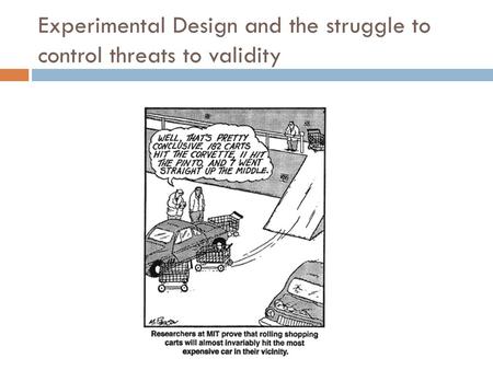 Experimental Design and the struggle to control threats to validity.