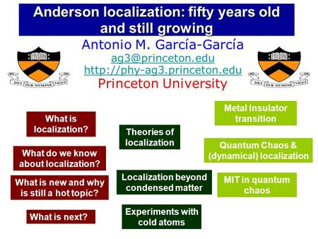 Anderson localization: fifty years old and still growing Antonio M. García-García  Princeton University Experiments.