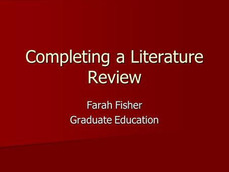 Completing a Literature Review