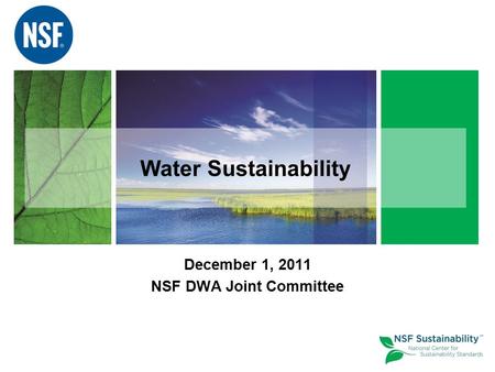 Water Sustainability December 1, 2011 NSF DWA Joint Committee.