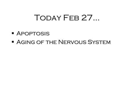 Today Feb 27…  Apoptosis  Aging of the Nervous System  Apoptosis  Aging of the Nervous System.