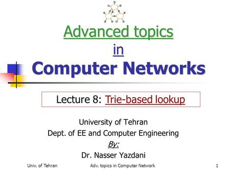 Univ. of TehranAdv. topics in Computer Network1 Advanced topics in Computer Networks University of Tehran Dept. of EE and Computer Engineering By: Dr.