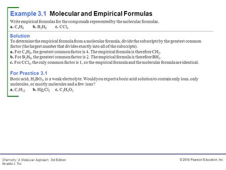 Example 3.1 Molecular and Empirical Formulas