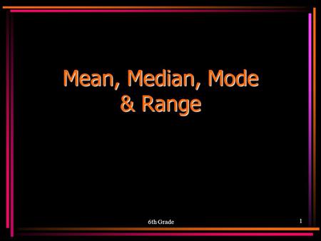 Mean, Median, Mode & Range