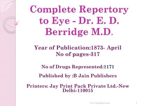 Complete Repertory to Eye - Dr. E. D. Berridge M.D.