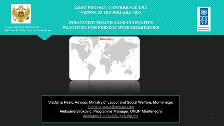 Government of Montenegro Ministry of Labour and Social Welfare ZERO PROJECT CONFERENCE 2015 VIENNA 25-28 FEBRUARY 2015 INNOVATIVE POLICIES AND INNOVATIVE.