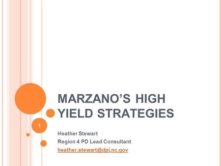 MARZANO’S HIGH YIELD STRATEGIES