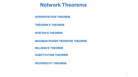 Network Theorems SUPERPOSITION THEOREM THÉVENIN’S THEOREM