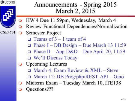 Announcements - Spring 2015 March 2, 2015