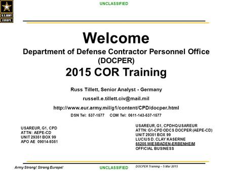 Welcome 2015 COR Training SA Overview - Germany