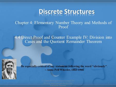 Chapter 4: Elementary Number Theory and Methods of Proof