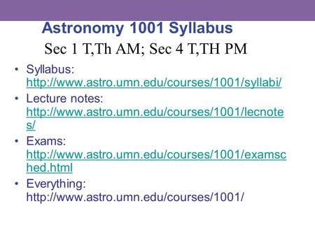 Astronomy 1001 Syllabus Syllabus:   Lecture notes: