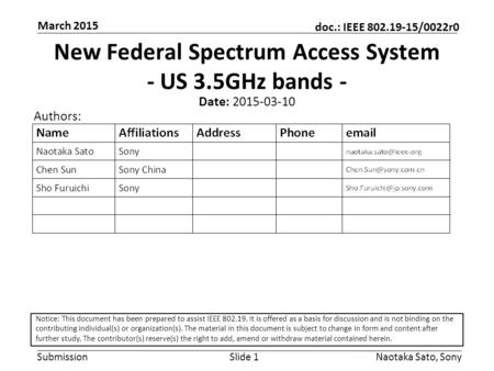 New Federal Spectrum Access System - US 3.5GHz bands -