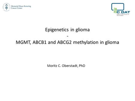 HKS Tumore HKS Tumore Epigenetics in glioma - MGMT, ABCB1 and ABCG2 methylation in glioma Moritz C. Oberstadt, PhD.