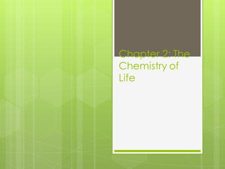 Chapter 2: The Chemistry of Life. ATOMS  Are the smallest particles of an element that has all the properties of that element  They are the building.