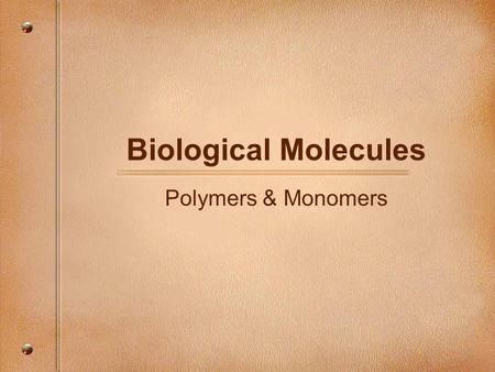 Biological Molecules Polymers & Monomers. Hydrogen Bonds.