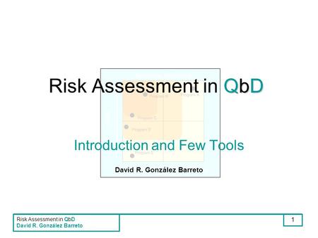 Risk Assessment in QbD David R. González Barreto 1 QbD Risk Assessment in QbD Introduction and Few Tools David R. González Barreto.