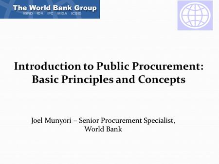 Introduction to Public Procurement: Basic Principles and Concepts