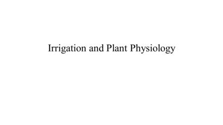 Irrigation and Plant Physiology