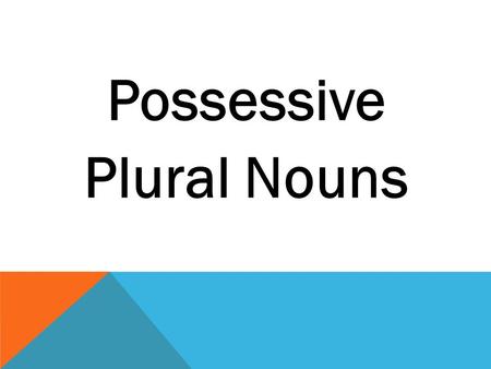 Possessive Plural Nouns Possessive nouns are used to show that someone owns something. NounPossessive PamPam’s cat catthe cat’s tail SamSam’s knee An.
