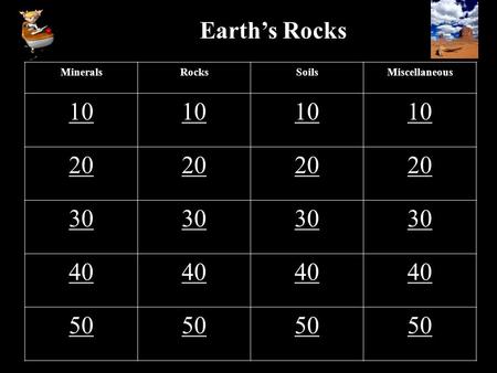 Earth’s Rocks MineralsRocksSoilsMiscellaneous 10 20 30 40 50.
