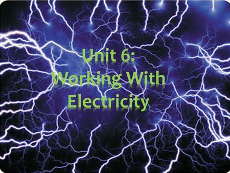Unit 6: Working With Electricity