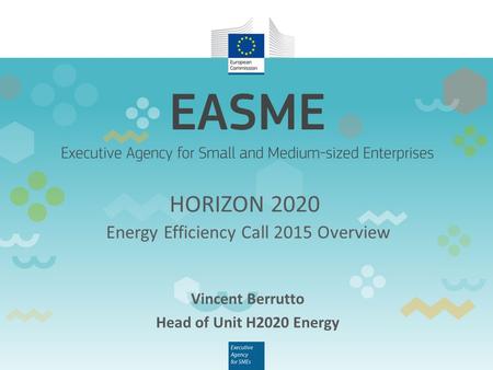 Energy Efficiency Call 2015 Overview Vincent Berrutto Head of Unit H2020 Energy HORIZON 2020.