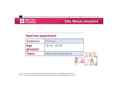 This project and its actions were made possible due to co-financing by the European Fund for the Integration of Third-Country Nationals Heat loss experiment.