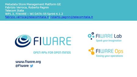 Metadata Store Management Platform GE Fabrizio Verroca, Roberto Pagnin Telecom Italia WP1.3, FIWARE – WI DATA-55 Sprint 4.1.2