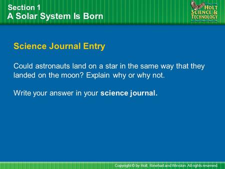 A Solar System Is Born Science Journal Entry Section 1