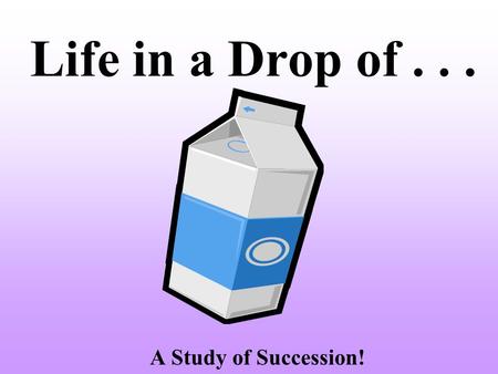 Life in a Drop of... A Study of Succession!. Cover Page: Title and 2 Diagrams Succession on land (text p.68) “Orca book” p.68 Miller & Levine Bio p.106.