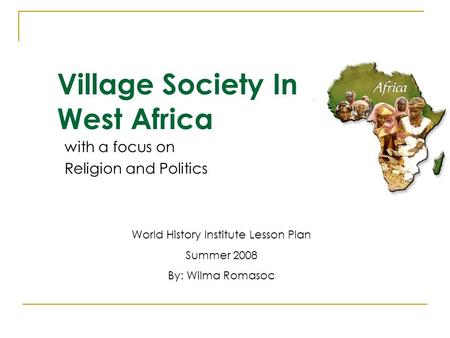 Village Society In West Africa