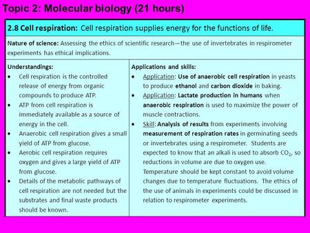 Topic 2: Molecular biology (21 hours)