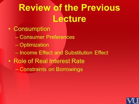 Review of the Previous Lecture