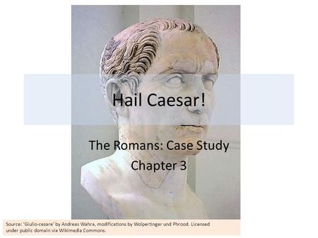 Hail Caesar! The Romans: Case Study Chapter 3 Source: ‘Giulio-cesare’ by Andreas Wahra, modifications by Wolpertinger und Phrood. Licensed under public.