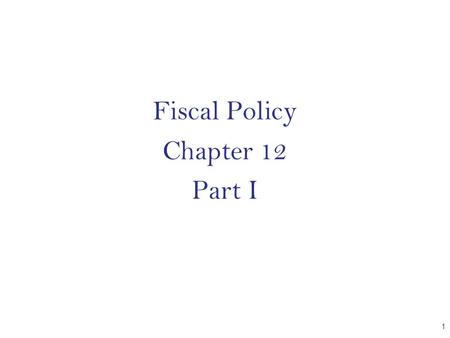Fiscal Policy Chapter 12 Part I CHAPTER 1. Countercyclical Fiscal Policy A change in government spending or net taxes (taxes or transfer payments) designed.