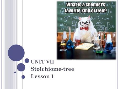 UNIT VII Stoichiome-tree Lesson 1. VII.1 C OEFFICIENTS IN A R EACTION E QUATION : Stoichiometry : The relationship between the amount of reactants used.