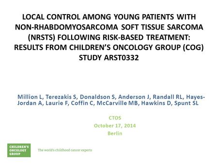 LOCAL CONTROL AMONG YOUNG PATIENTS WITH NON-RHABDOMYOSARCOMA SOFT TISSUE SARCOMA (NRSTS) FOLLOWING RISK-BASED TREATMENT: RESULTS FROM CHILDREN’S ONCOLOGY.