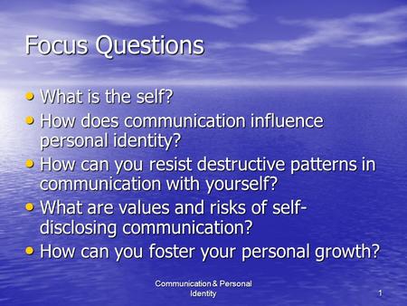 Communication & Personal Identity