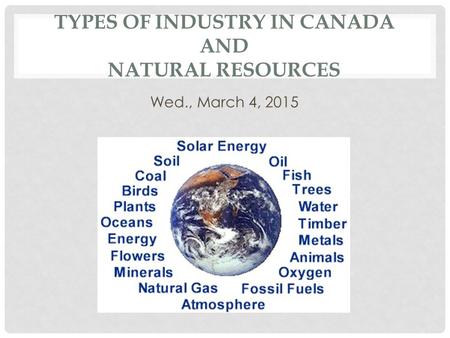 Types of Industry in Canada and Natural Resources