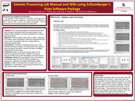 AASPI Seismic Processing Lab Manual and Wiki using Schlumberger’s Vista Software Package Bryce Hutchinson*, Thang Ha, and Kurt J. Marfurt, University of.